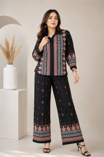 Stylish Black Reyon Co Ord Set BSNT
