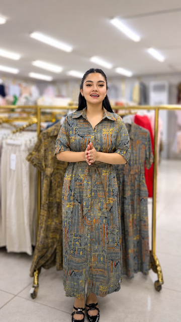 Urban Mosaic Premium Printed Rayon Maxi Dress