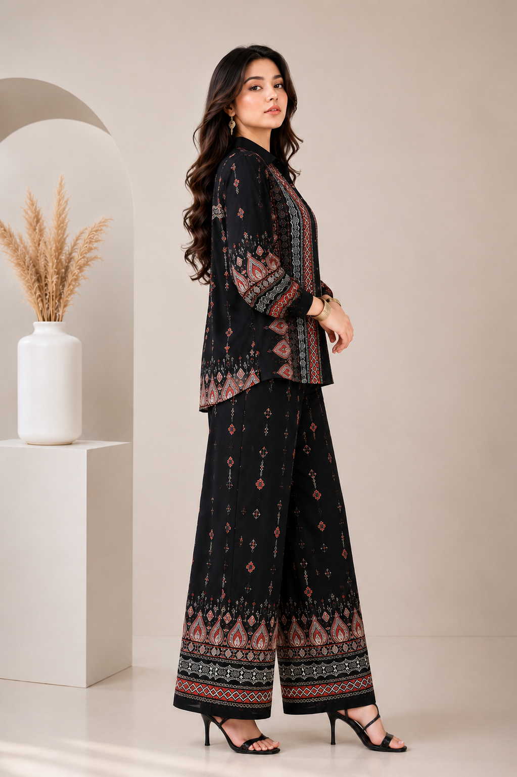 Stylish Black Reyon Co Ord Set BSNT