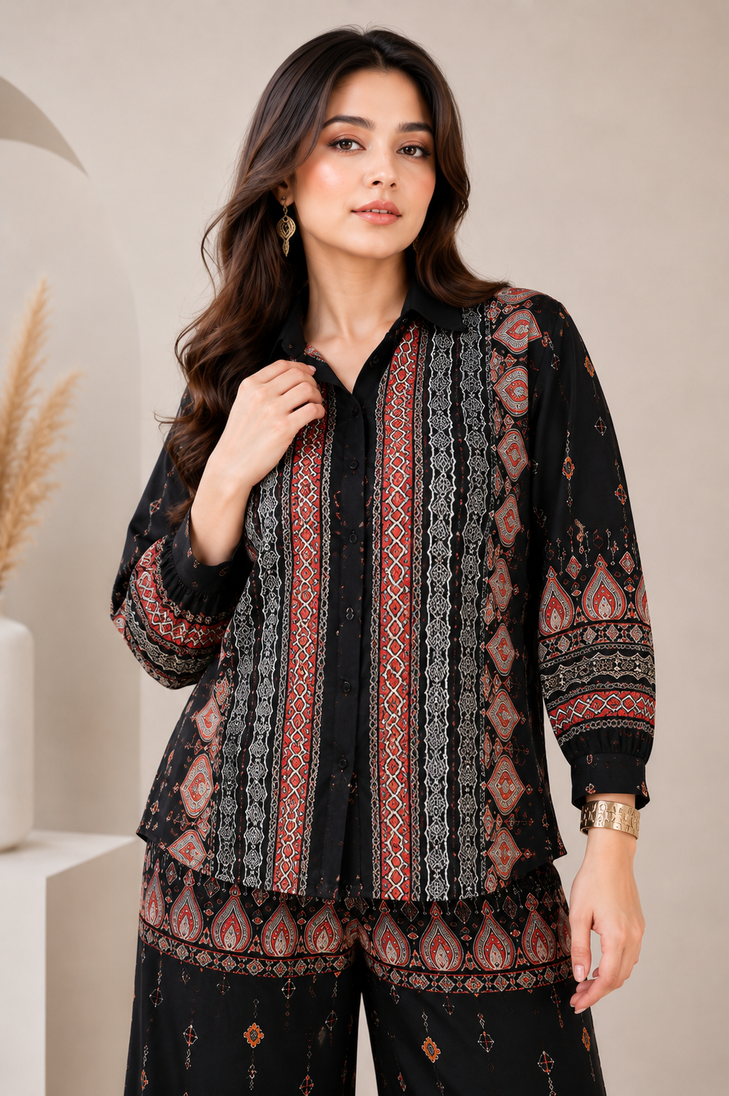 Stylish Black Reyon Co Ord Set BSNT