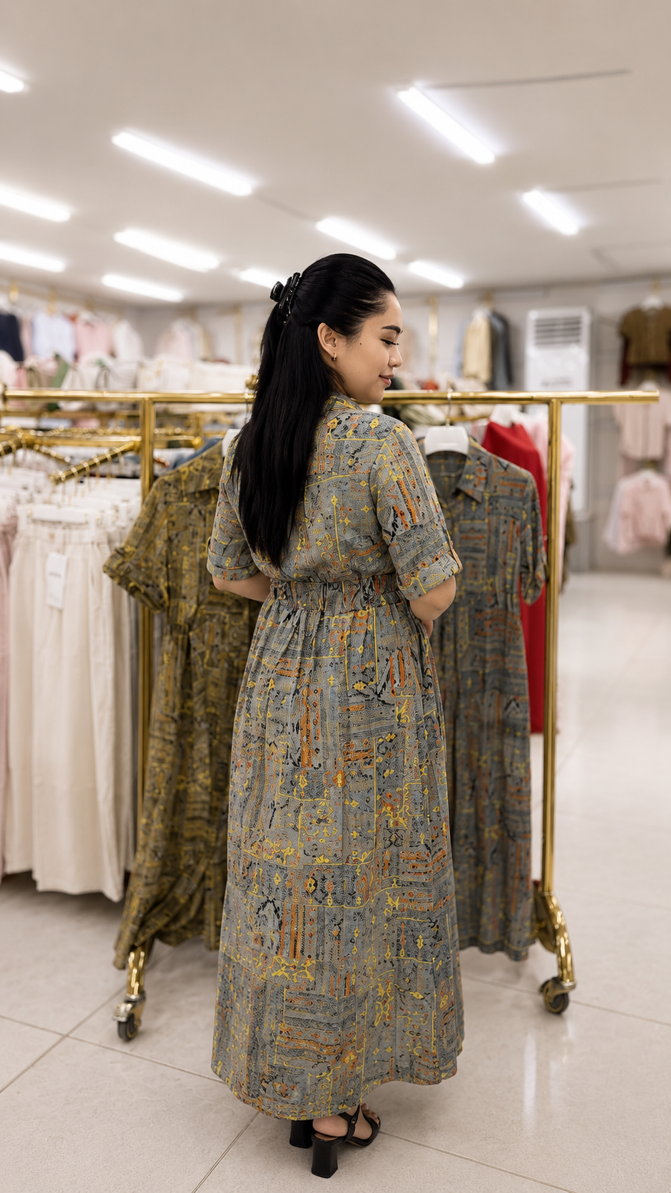 Urban Mosaic Premium Printed Rayon Maxi Dress