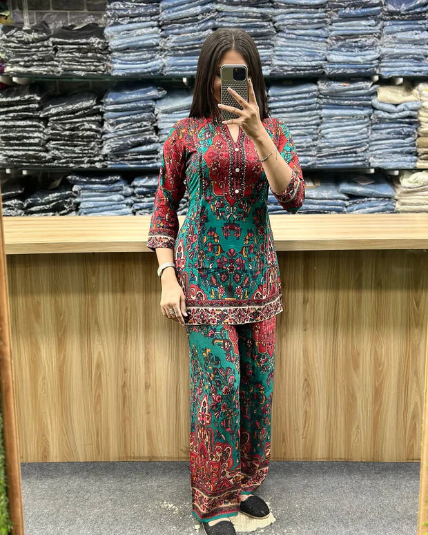 Printed Asymmetric Premium Rayon Co-Ord Set