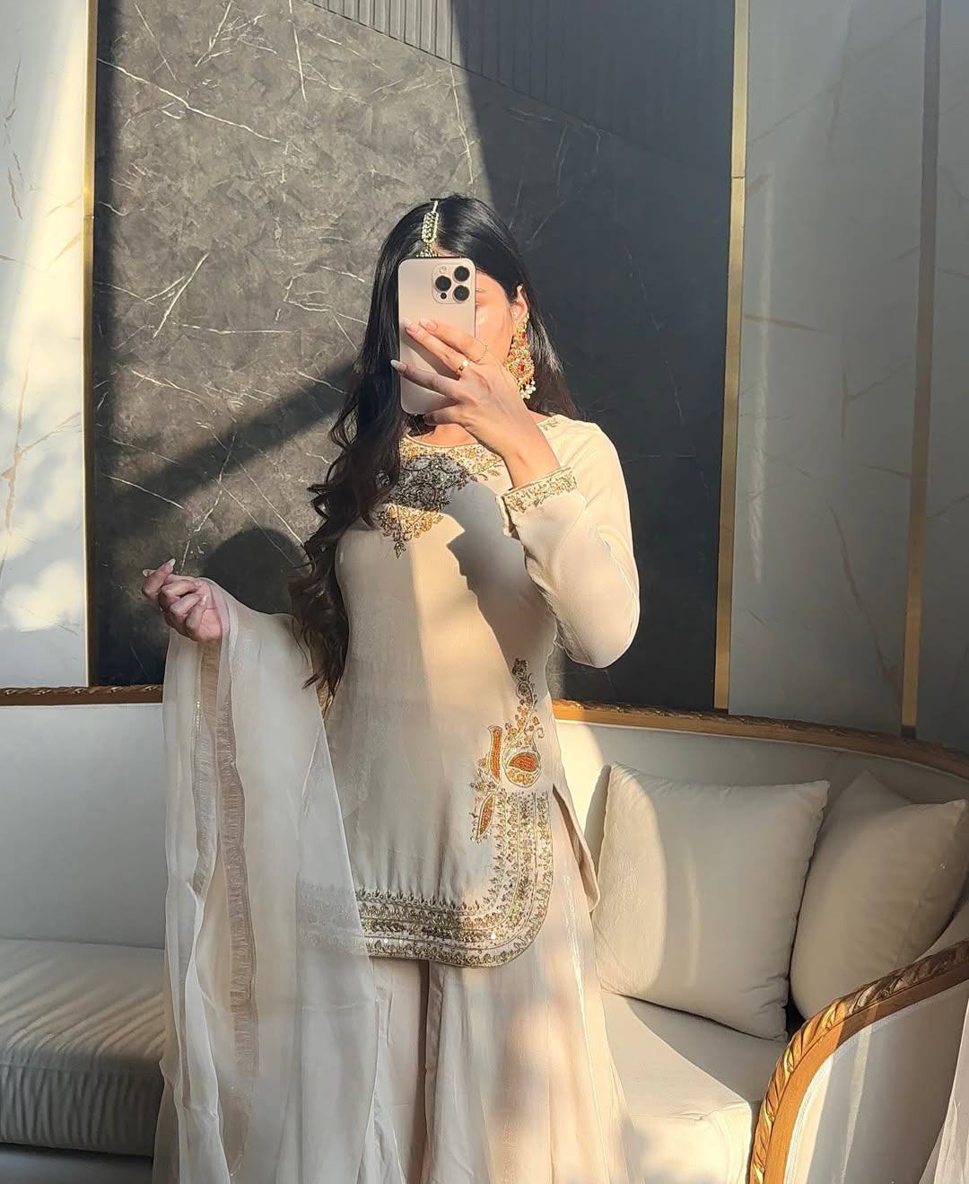 Royal Satin Silk Heavy Bead & Sequin Embroidered Sharara Set with Organza Dupatta