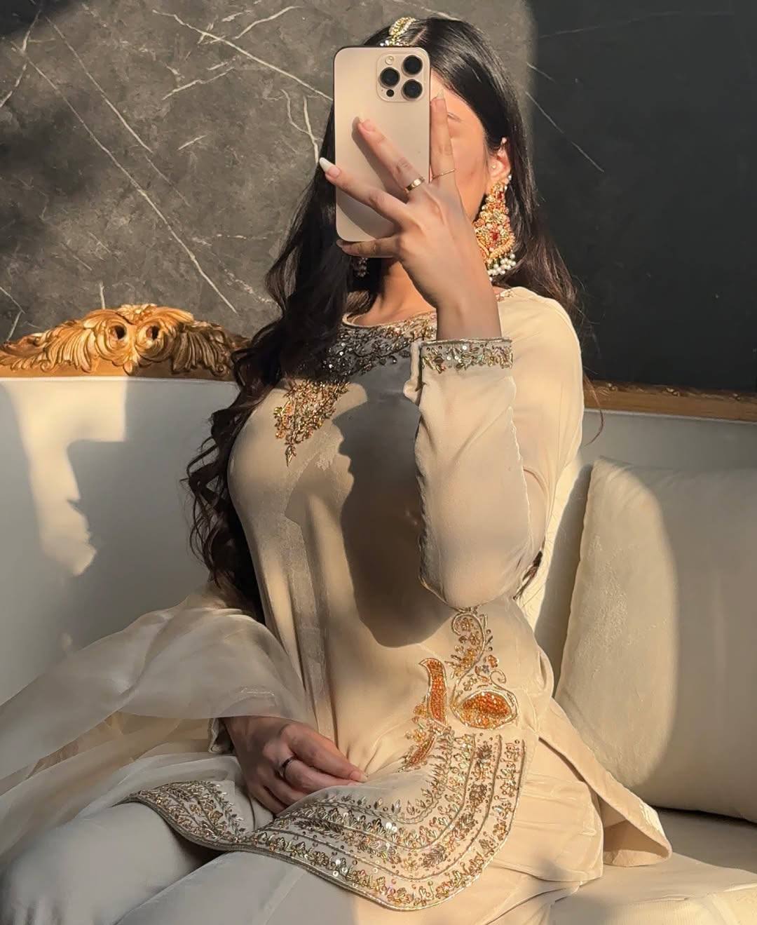 Royal Satin Silk Heavy Bead & Sequin Embroidered Sharara Set with Organza Dupatta