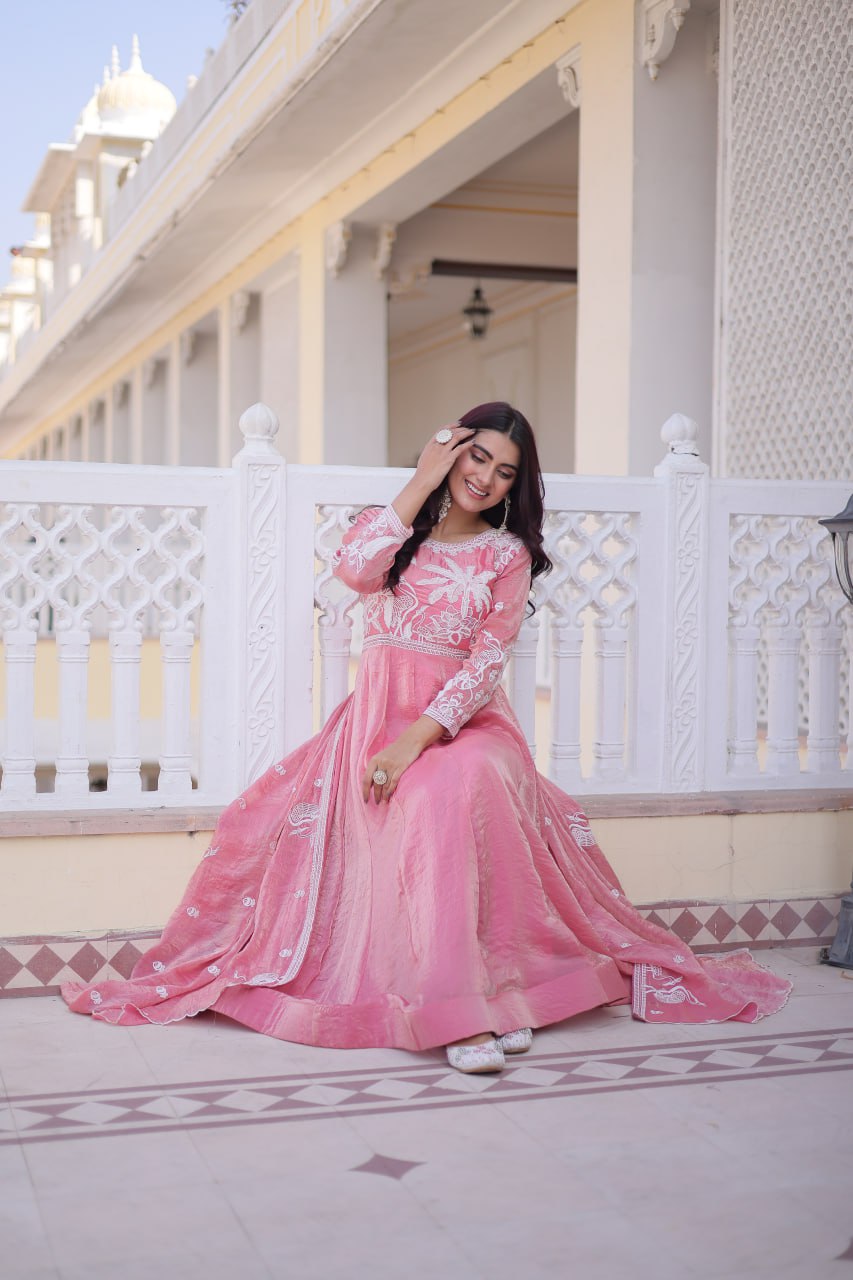 Festive Special Fendi Satin Ready-Made Gown with Dupatta
