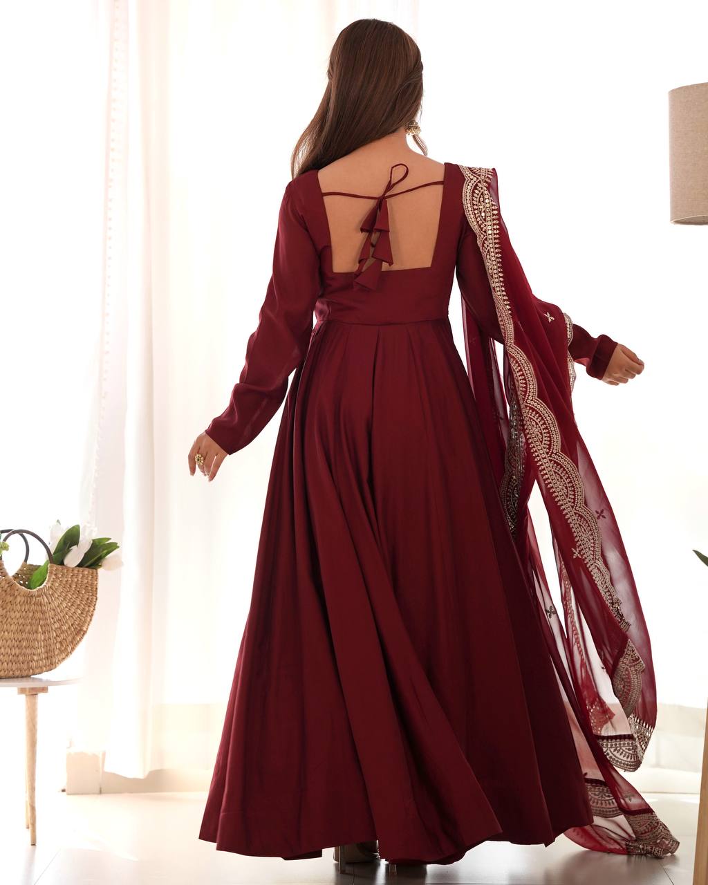 Maroon Clour Heavy Roman Silk Chanderi 16 Kali Anarkali Set