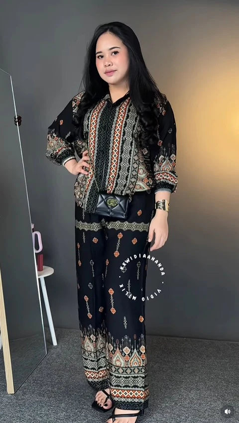 Stylish Black Reyon Co Ord Set