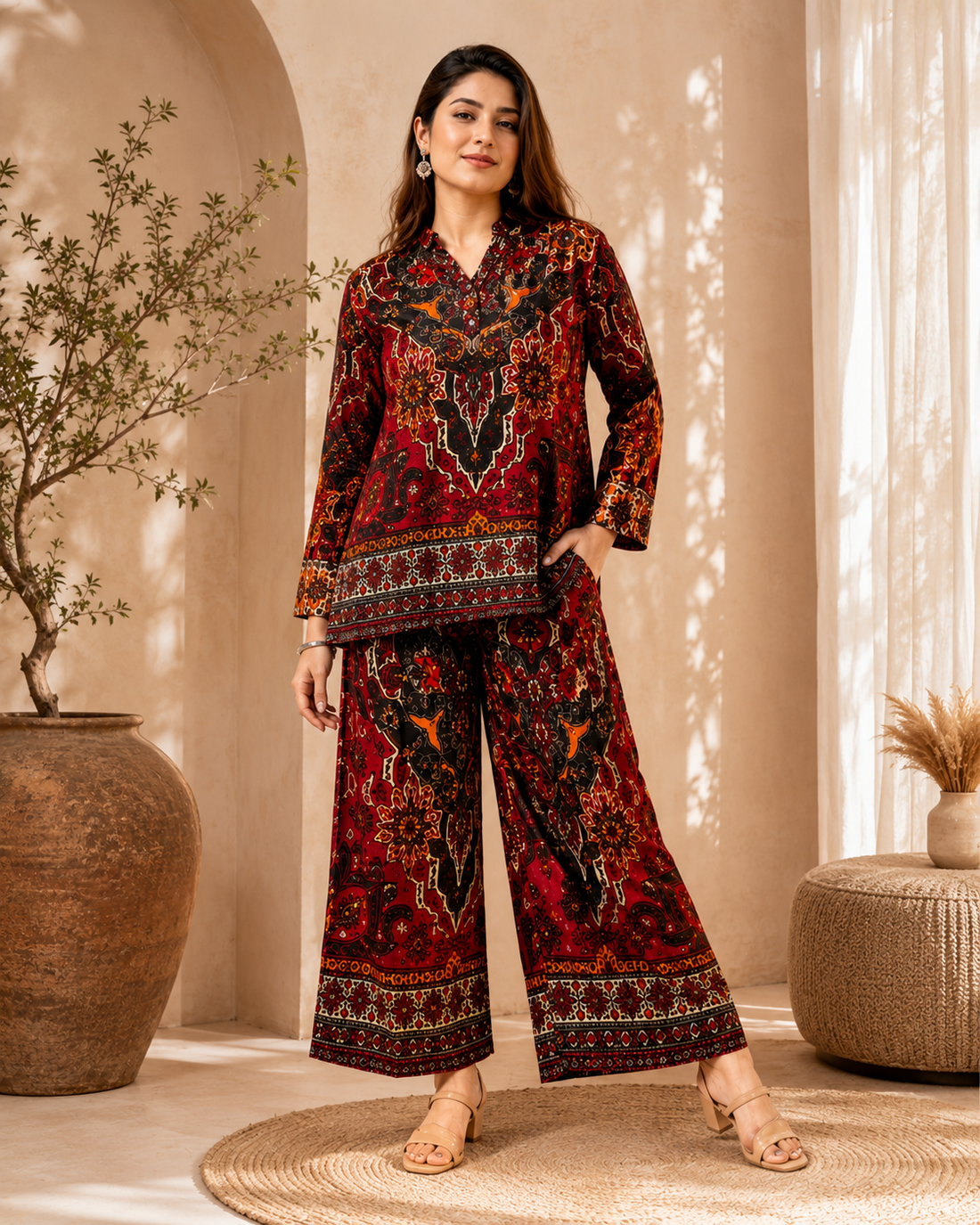 Printed Asymmetric Top With Palazzo Set