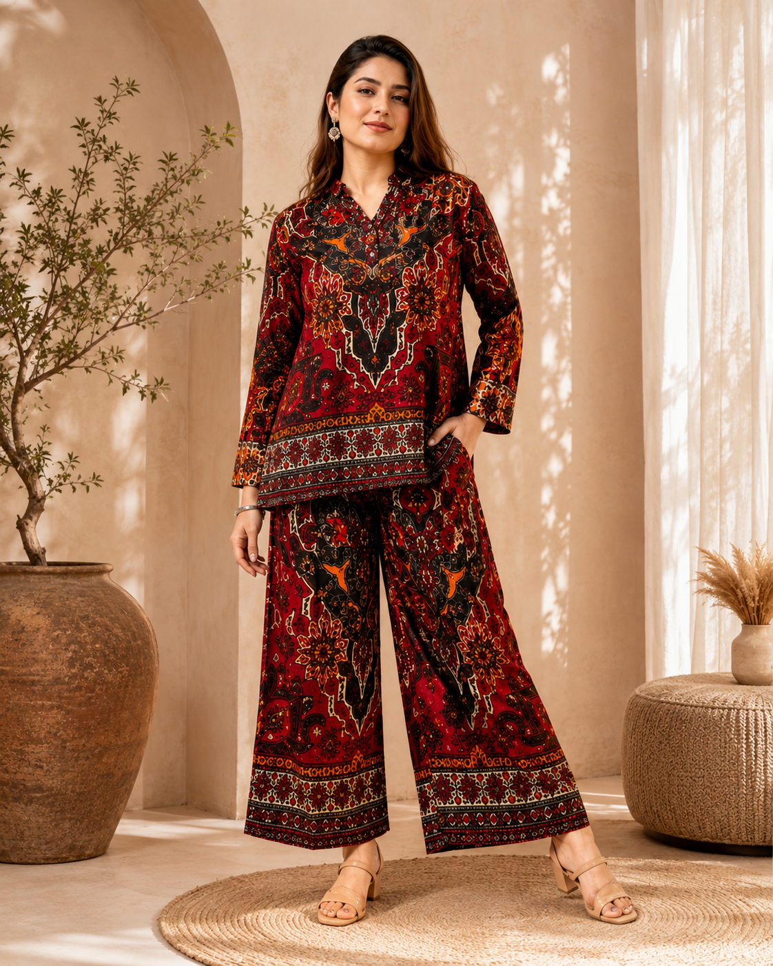 Printed Asymmetric Top With Palazzo Set