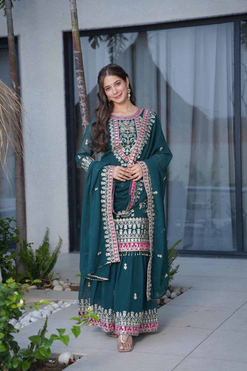 Rama  Royal Embroidered Kurta Palazzo Set with Dupatta