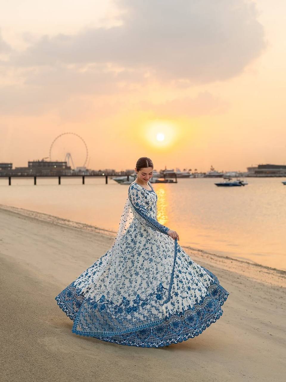 Premium Georgette Blue Floral Anarkali Gown
