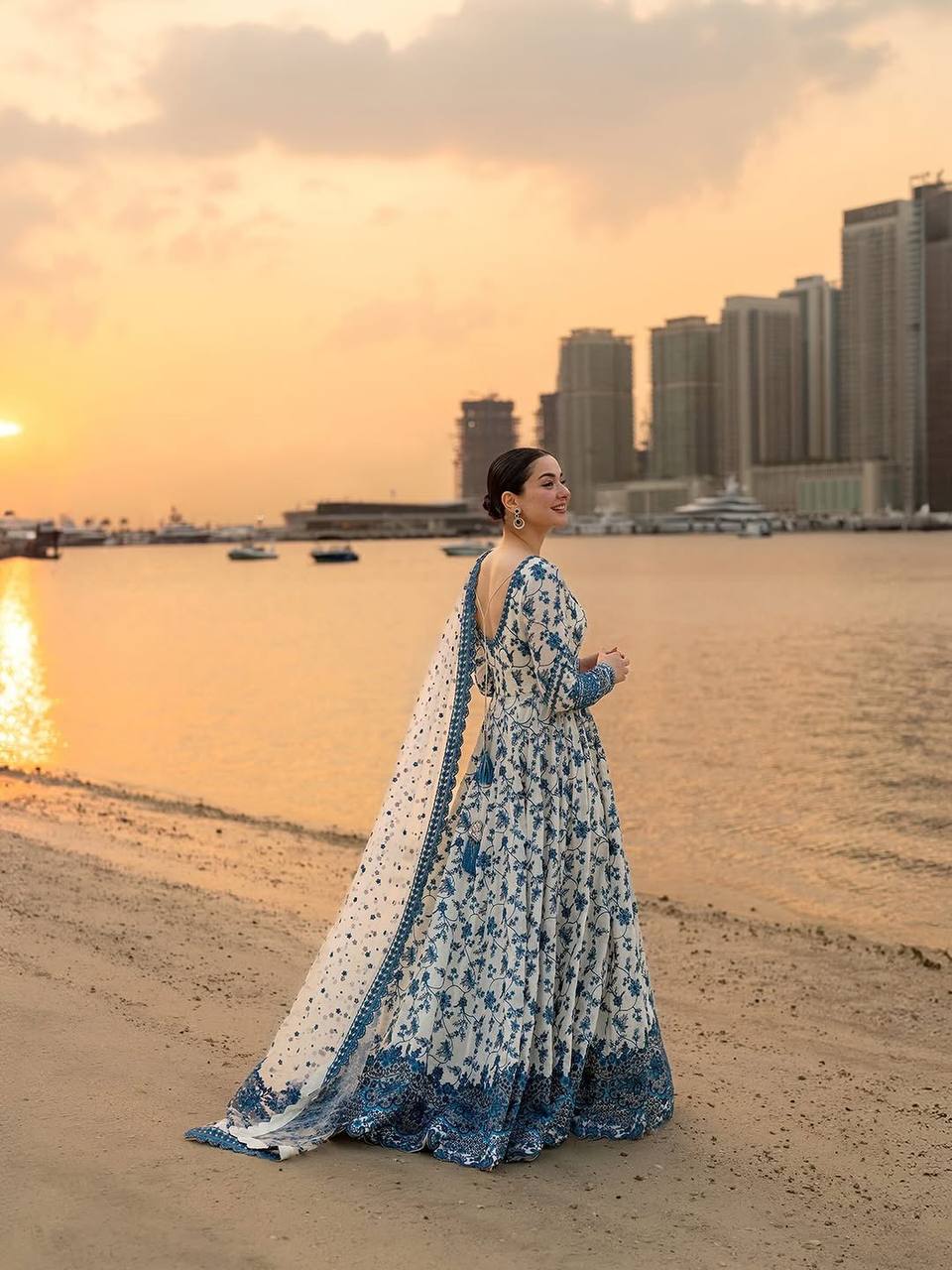 Premium Georgette Blue Floral Anarkali Gown
