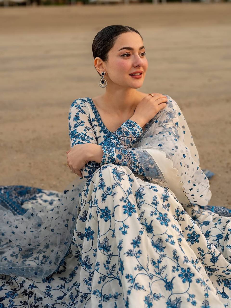 Premium Georgette Blue Floral Anarkali Gown