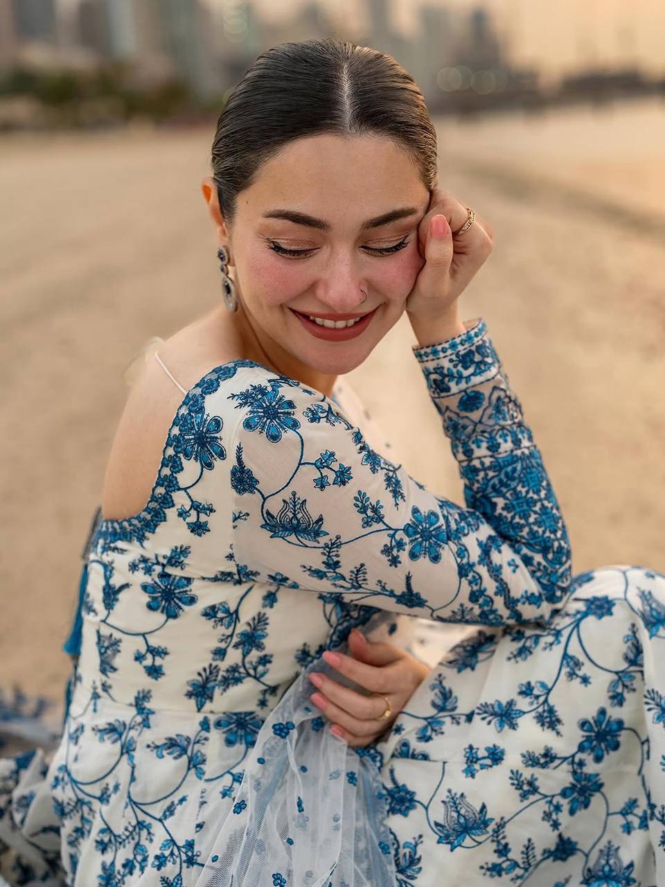 Premium Georgette Blue Floral Anarkali Gown